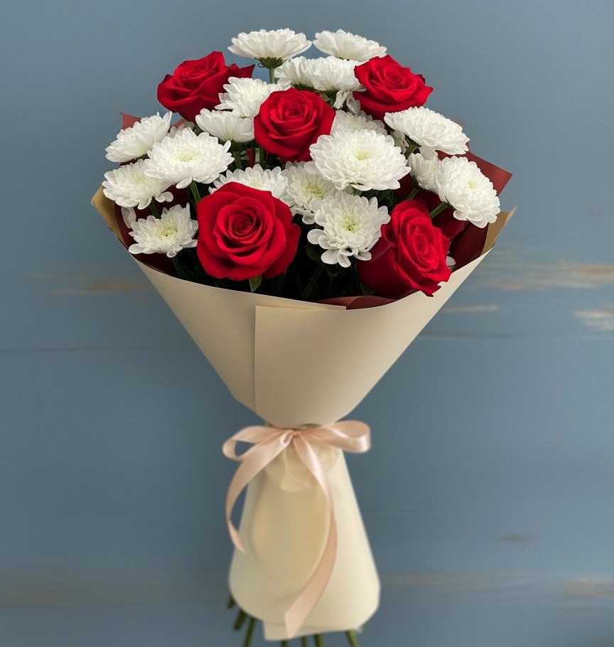 Букет цветов из: Розы и Хризантемы в Смирновке