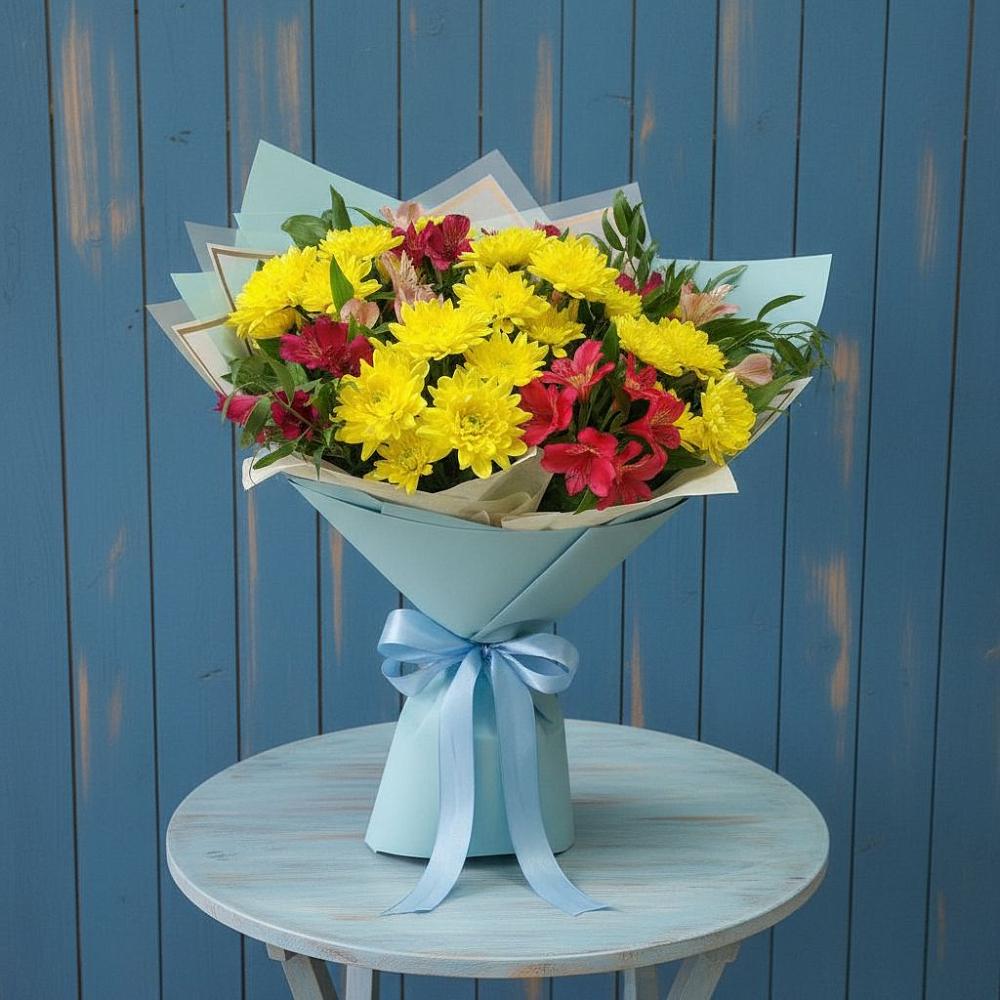 Букет цветов из: Альстромерии и Хризантемы в Смирновке