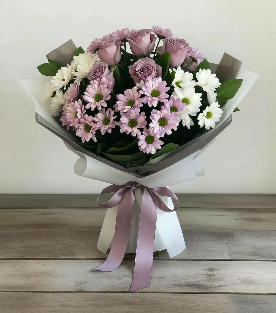 Букет цветов из: Хризантемы и Розы в Смирновке