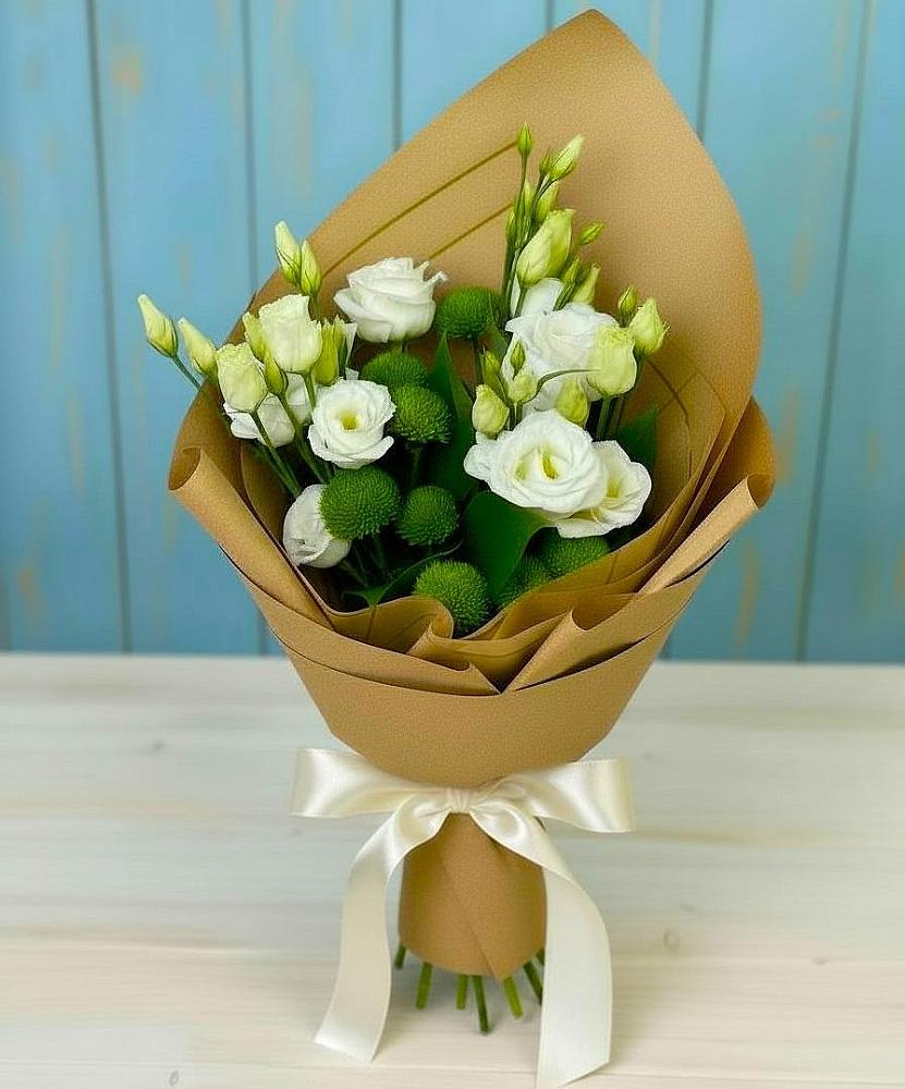 Букет цветов из: Хризантемы и Лизиантусы в Смирновке