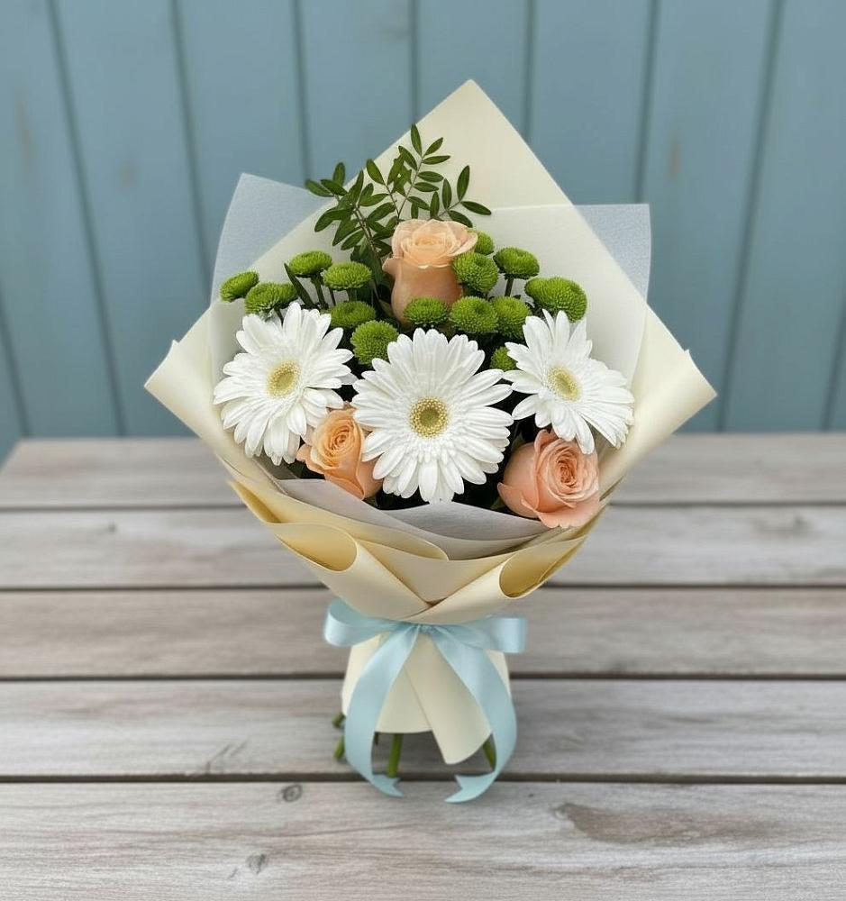 Букет цветов из: Герберы, Розы и Хризантемы в Смирновке