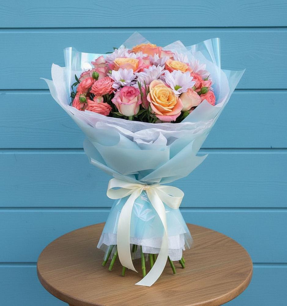 Букет цветов из: Хризантемы и Розы в Смирновке