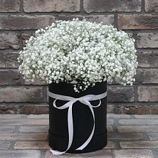 Цветочная композиция из Гипсофила в шляпной коробке в Смирновке
